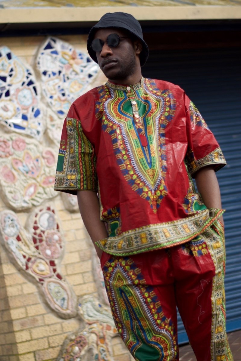 Dashiki Shirt in Red Print - Festival Shirt - Continent Clothing