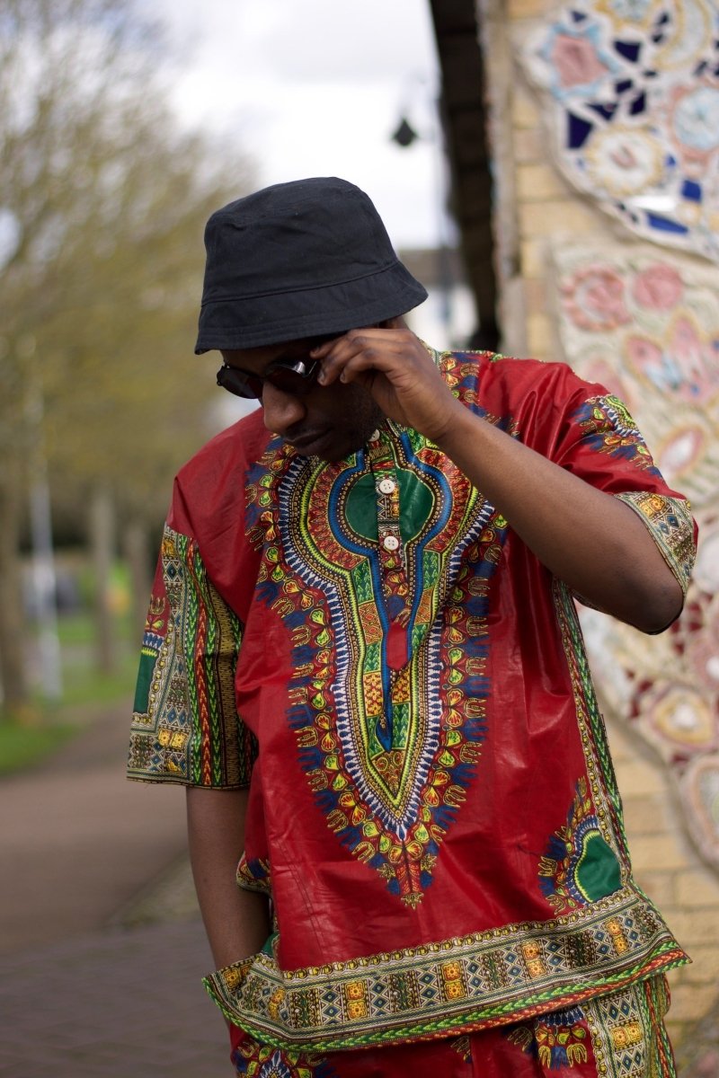Dashiki Shirt in Red Print - Festival Shirt - Continent Clothing