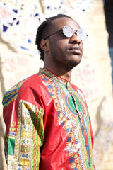 Dashiki Shirt in Red Print - Festival Shirt - Continent Clothing