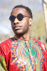 Dashiki Shirt in Red Print - Festival Shirt - Continent Clothing