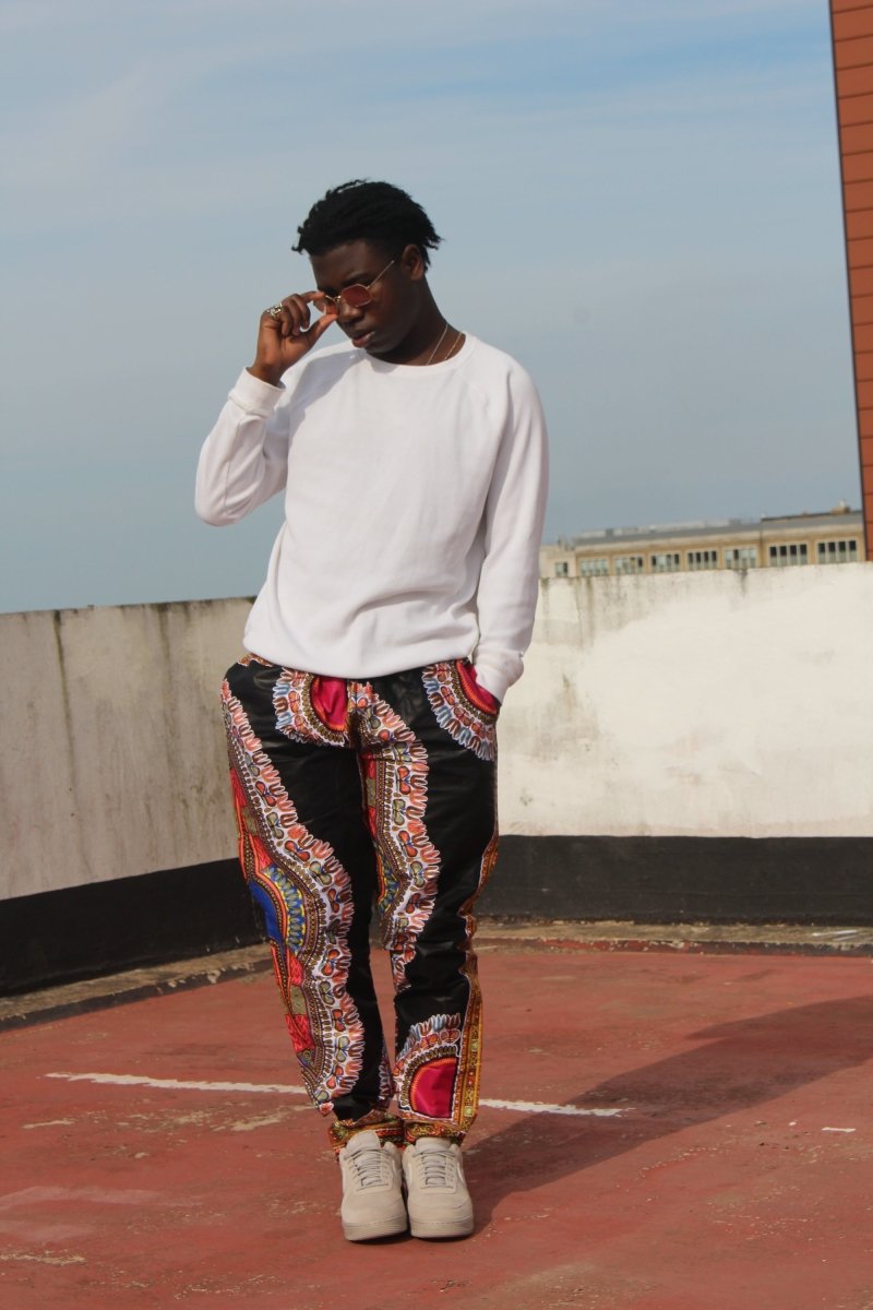 Dashiki Trousers in Black and red African Print - Festival Trousers - Continent Clothing