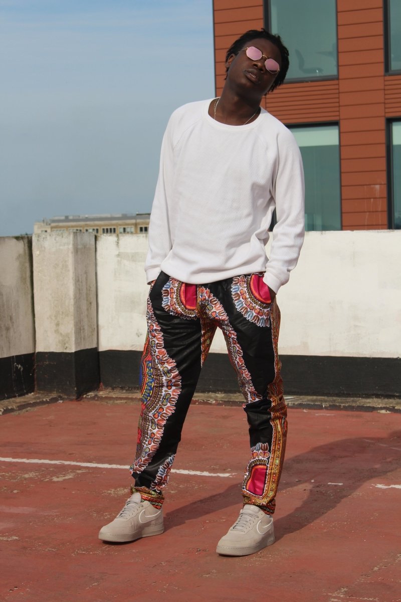 Dashiki Trousers in Black and red African Print - Festival Trousers - Continent Clothing