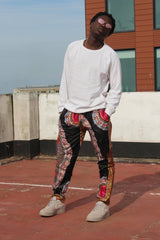 Dashiki Trousers in Black and red African Print - Festival Trousers - Continent Clothing