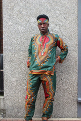 Dashiki Trousers in Green African Print - Festival Clothing - Continent Clothing