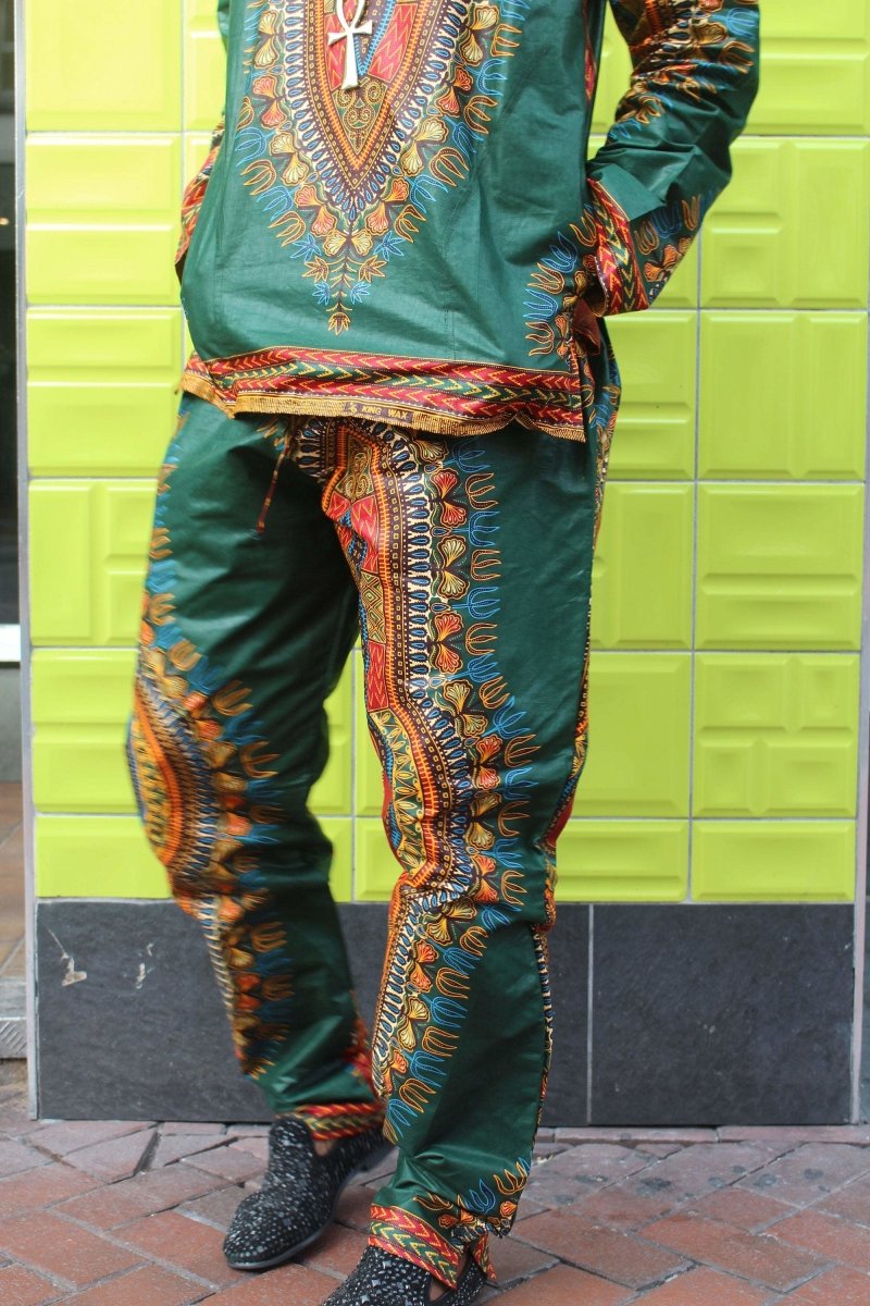 Dashiki Trousers in Green African Print - Festival Clothing - Continent Clothing