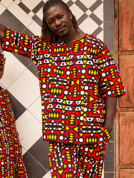 Maglietta di stampa africana in blu e giallo Ankara