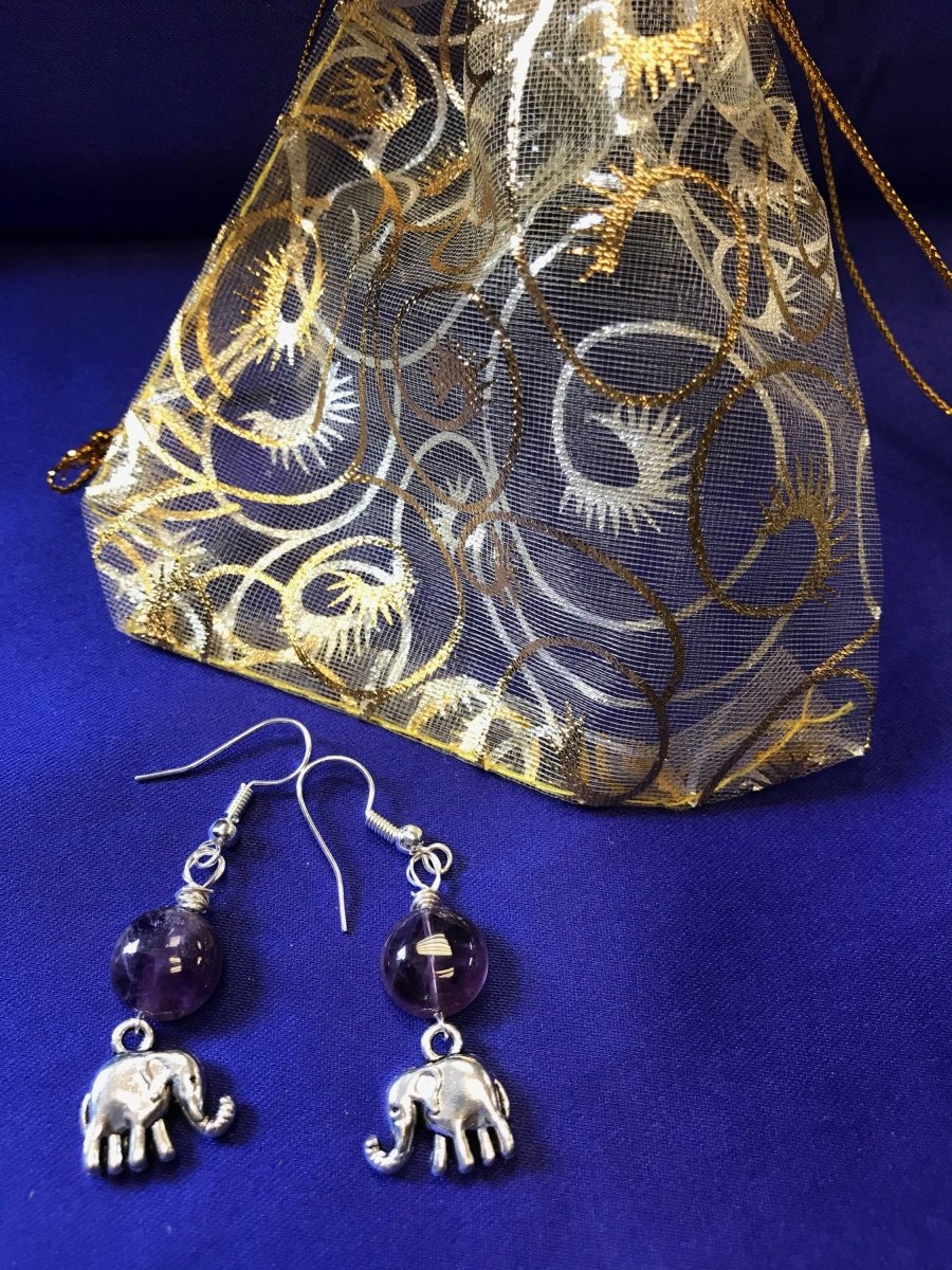 Elephant Charm Earrings with Amethyst - Continent Clothing