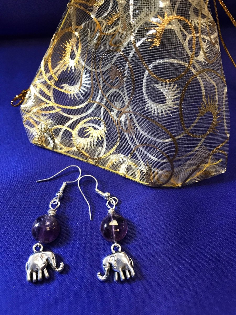 Elephant Charm Earrings with Amethyst - Continent Clothing 