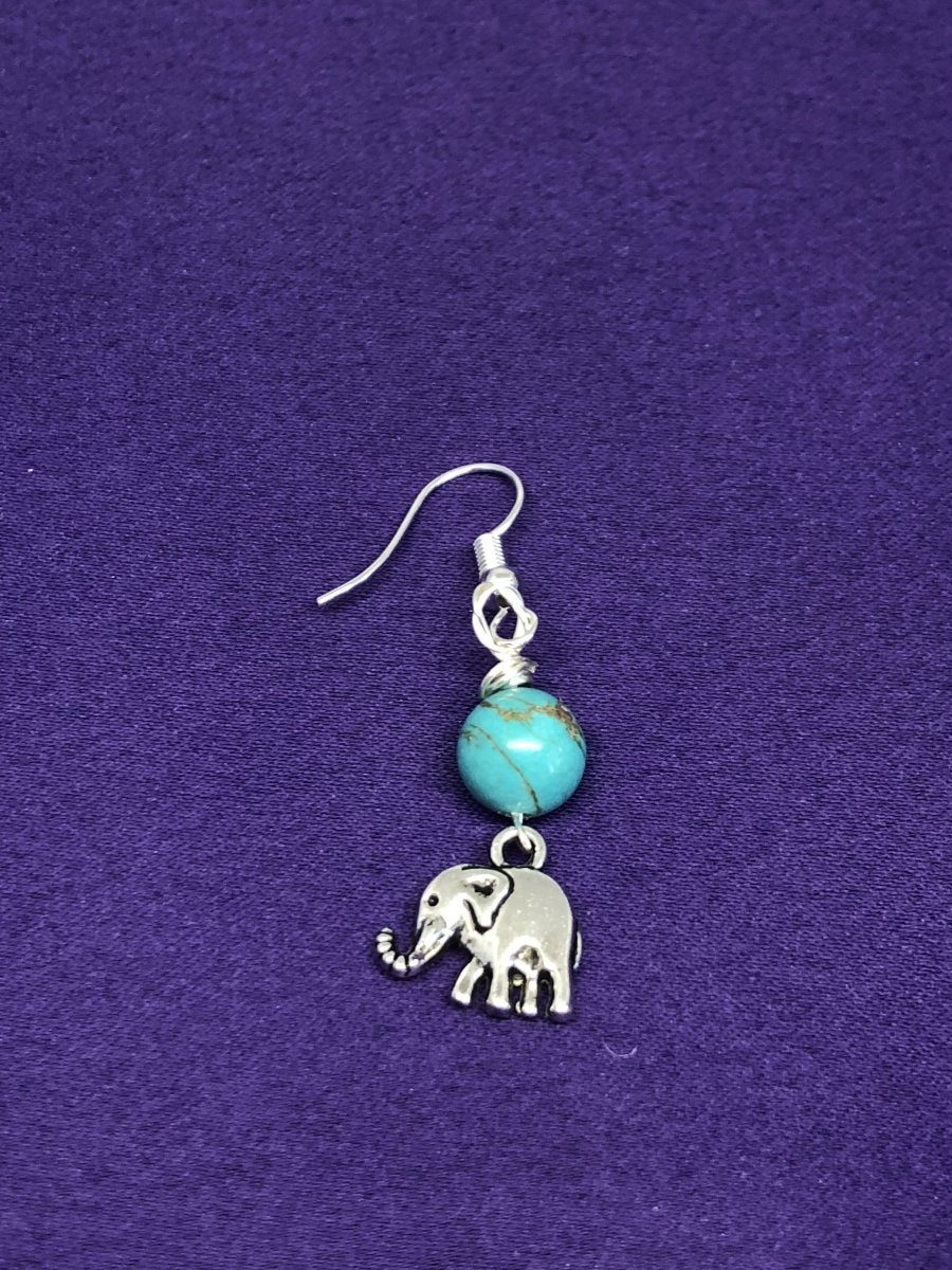 Elephant Charm Earrings with Turquoise Bead - Continent Clothing
