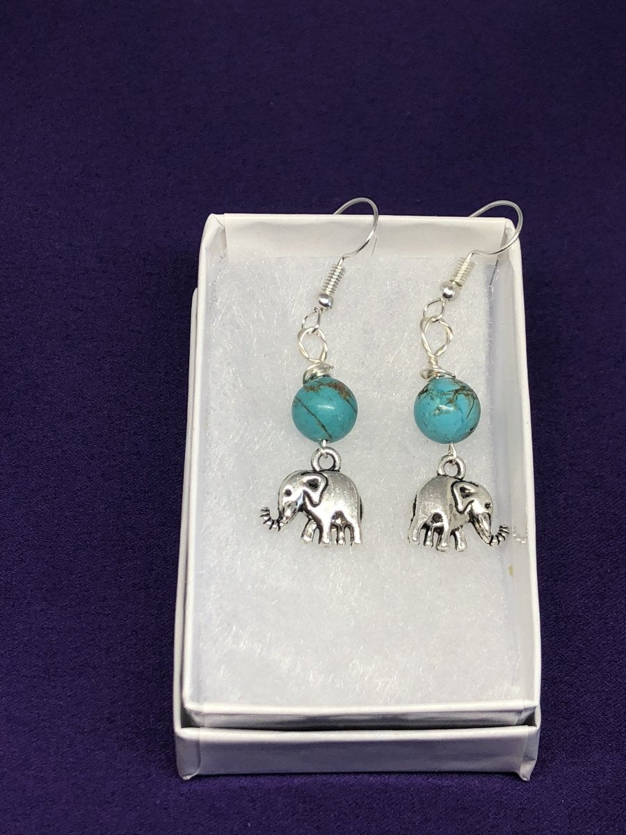 Elephant Charm Earrings with Turquoise Bead - Continent Clothing