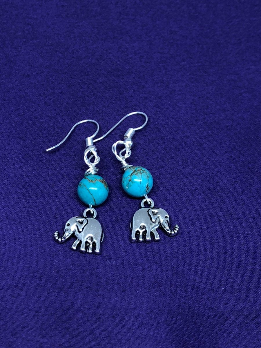 Elephant Charm Earrings with Turquoise Bead - Continent Clothing 