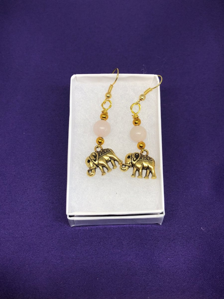 Elephant Earrings with Clear Quartz Crystal - Continent Clothing