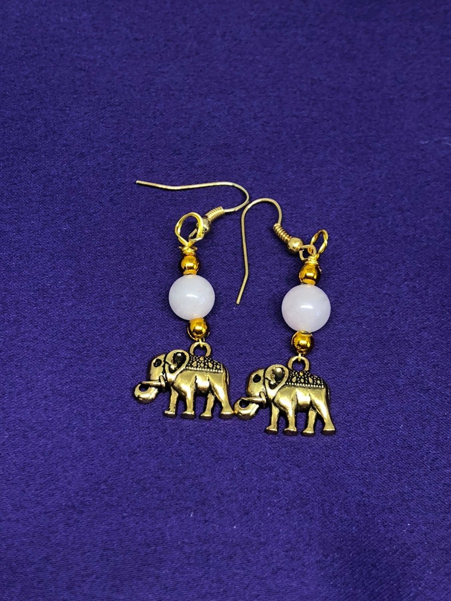 Elephant Earrings with Clear Quartz Crystal - Continent Clothing