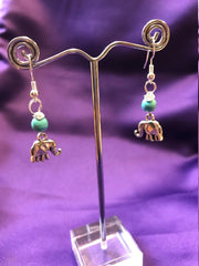 Elephant Earrings With Turquoise Crystal - Continent Clothing