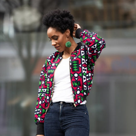 Afrikanische Bomber Jacke in elektrisch blau Kente Print