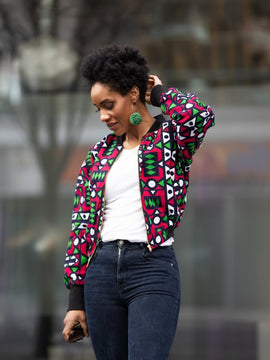 African Bomber Jacket In Blue Blue Kente Print