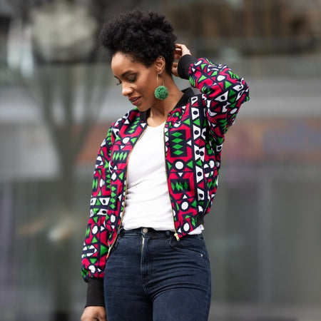 Afrikanische Bomber Jacke in elektrisch blau Kente Print
