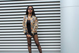 Festival Bomber Jacket in Gold Blue Ankara - Continent Clothing