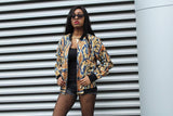 Festival Bomber Jacket in Gold Blue Ankara - Continent Clothing