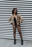 Festival Bomber Jacket in Gold Blue Ankara - Continent Clothing