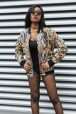 Festival Bomber Jacket in Gold Blue Ankara - Continent Clothing