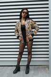 Festival Bomber Jacket in Gold Blue Ankara - Continent Clothing