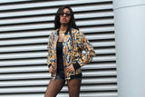 Festival Bomber Jacket in Gold Blue Ankara - Continent Clothing