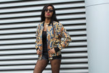 Festival Bomber Jacket in Gold Blue Ankara - Continent Clothing