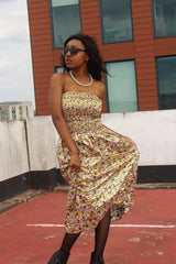 Festival Dress in Orange Gold Ankara Print - Tribal Dress - Continent Clothing