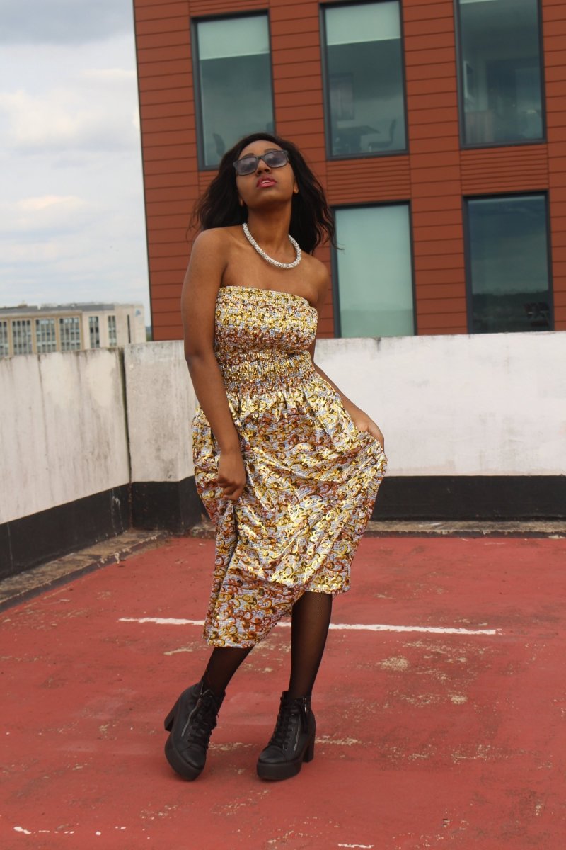 Festival Dress in Orange Gold Ankara Print - Tribal Dress - Continent Clothing