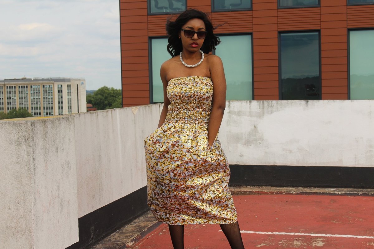 Festival Dress in Orange Gold Ankara Print - Tribal Dress - Continent Clothing