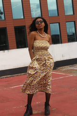 Festival Dress in Orange Gold Ankara Print - Tribal Dress - Continent Clothing
