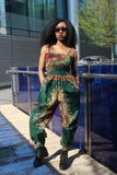 Festival Jumpsuit in Green Dashiki Print - Continent Clothing