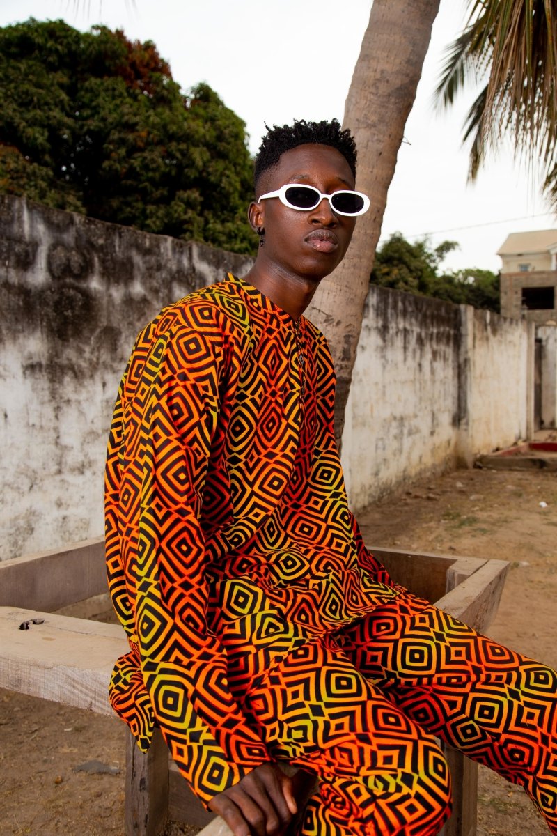 Costume africain assorti en Samakaka rouge