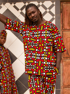 Maglietta di stampa africana in blu e giallo Ankara