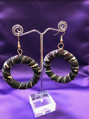 Hippie Earrings in Black Ankara Print - Zeros waste - Continent Clothing