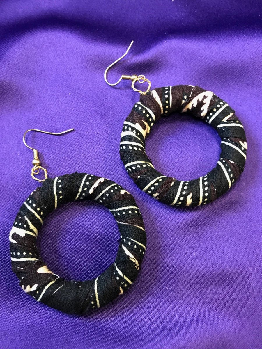 Hippie Earrings in Black Ankara Print - Zeros waste - Continent Clothing 