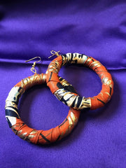 Hippie Earrings in Orange Gold Print - Zeros waste - Continent Clothing