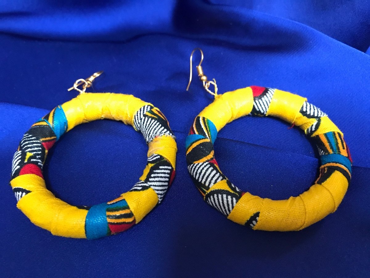 Hippie Earrings in Yellow Print - African Print Earrings - Continent Clothing