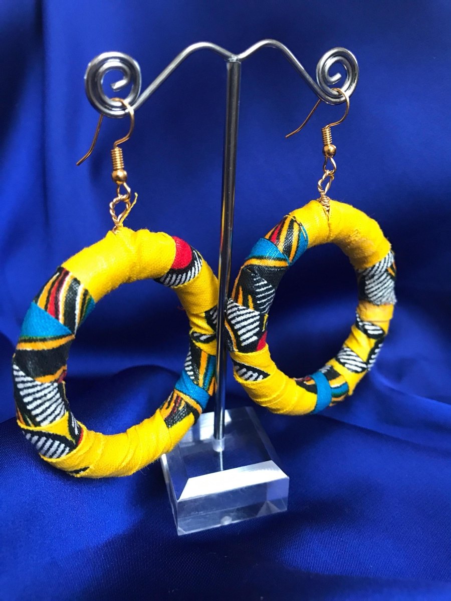 Hippie Earrings in Yellow Print - African Print Earrings - Continent Clothing