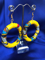 Hippie Earrings in Yellow Print - African Print Earrings - Continent Clothing