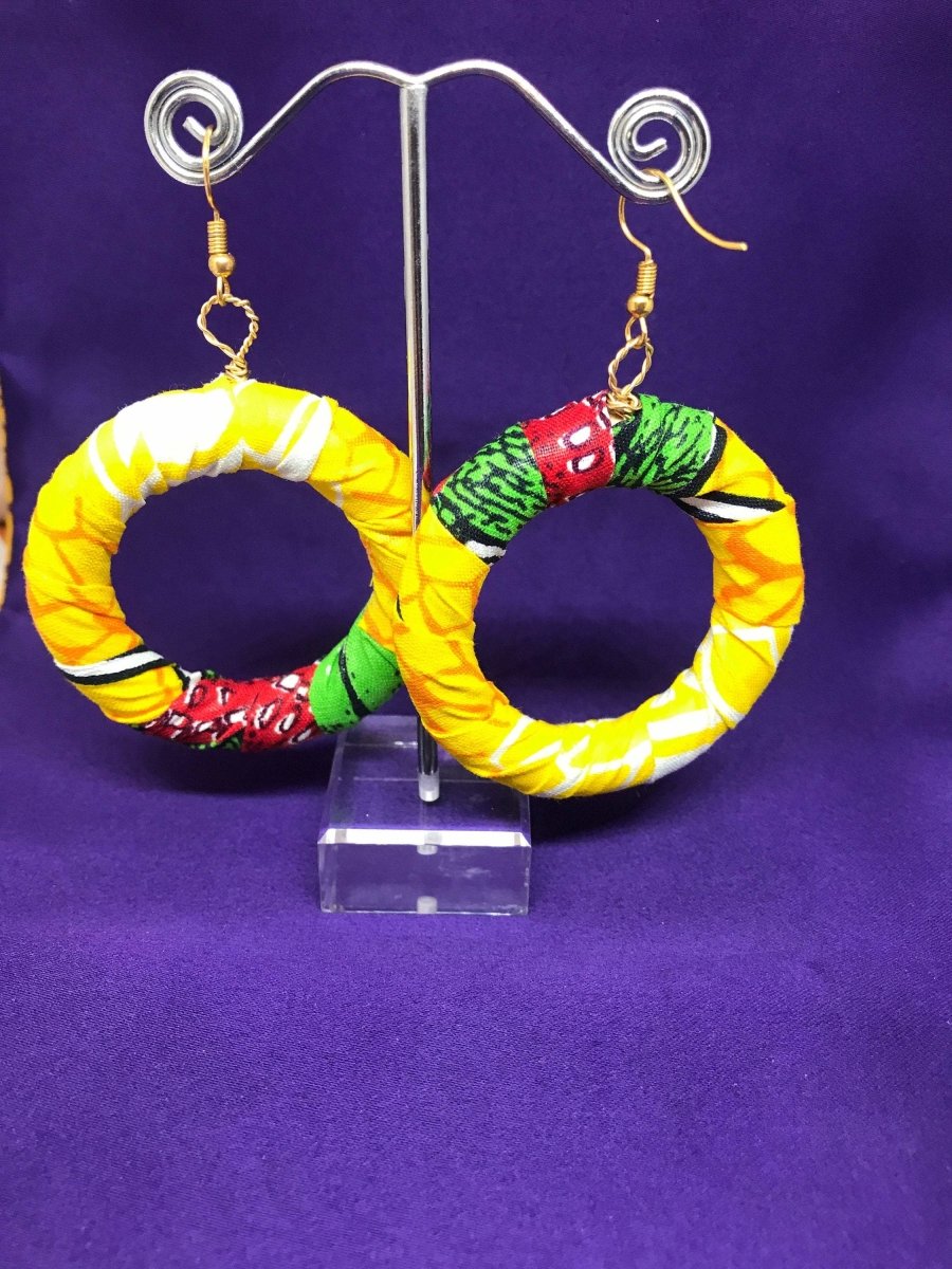 Hippie Earrings in Yellow Print - Zeros waste - Continent Clothing