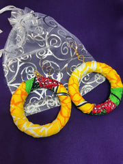 Hippie Earrings in Yellow Print - Zeros waste - Continent Clothing