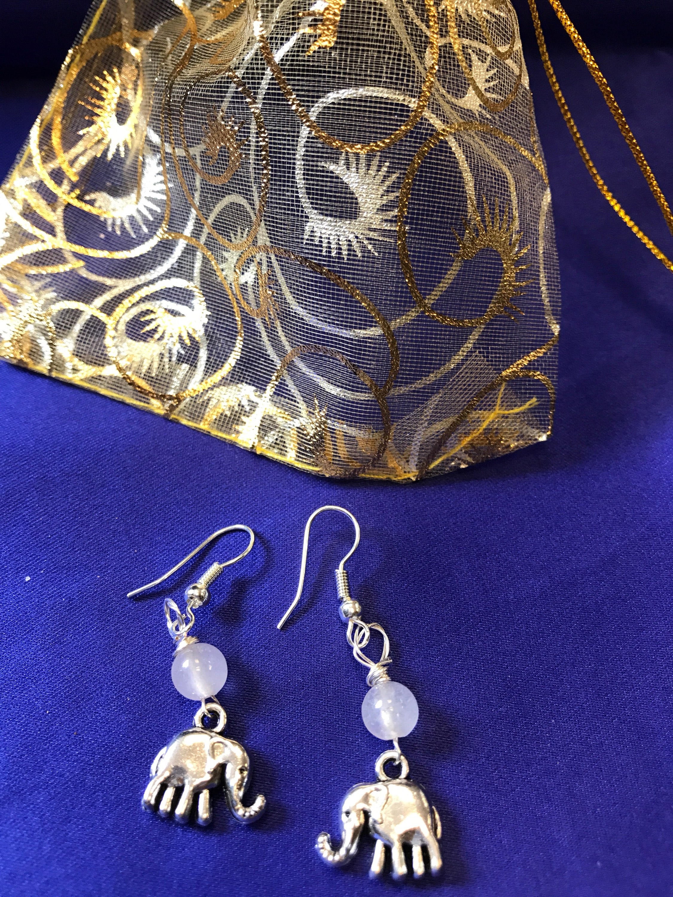 Silver Elephant Earrings with Clear Quartz Bead - Continent Clothing