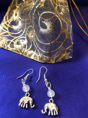 Silver Elephant Earrings with Clear Quartz Bead - Continent Clothing