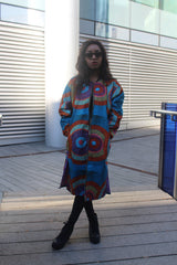 African Trench Coat in Blue Ankara Print - Festival Coat - Continent Clothing