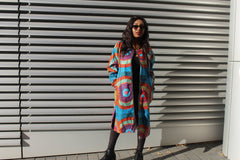 African Trench Coat in Blue Ankara Print - Festival Coat - Continent Clothing