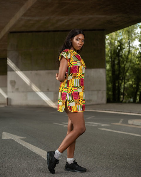 Incredible African Dress In Yellow Kente - Continent Clothing Incredible African Dress In Yellow Kente - Continent Clothing