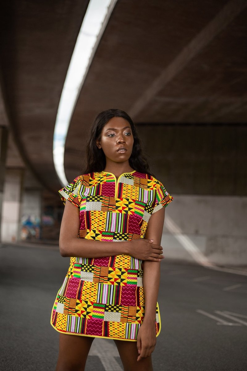 Incredible African Dress In Yellow Kente - Continent Clothing