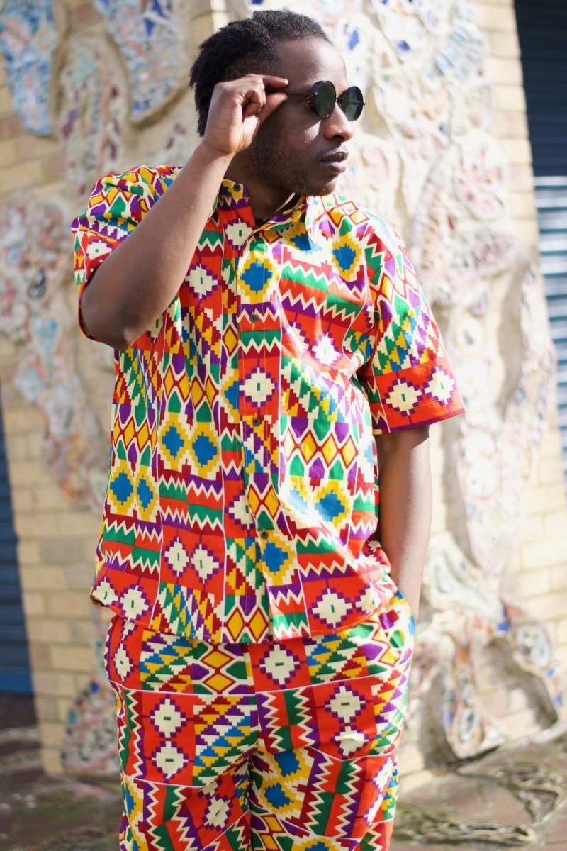 Kente Shirt in Orange Print - Festival Shirt - Continent Clothing